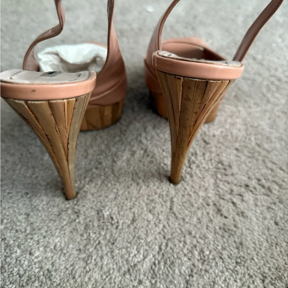 Miu Miu Nude Beige/Pink Peep Toe Platform Slingbacks
